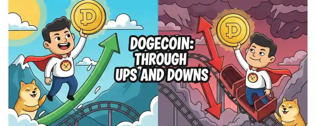 Cartoon person holding Dogecoin