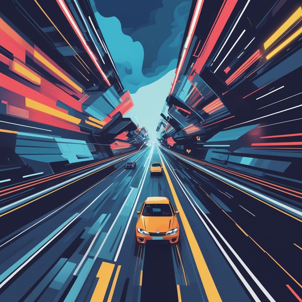 crypto coins: a simple illustration of a fast highway with coins traveling on it