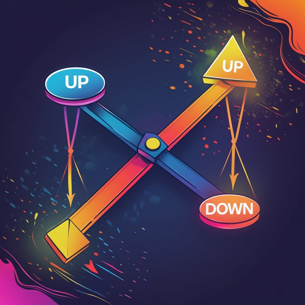 crypto gems: A simple graphic showing a seesaw with 'Up' and 'Down' sides