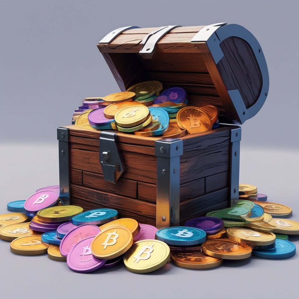 crypto gems: A treasure chest overflowing with colorful coins