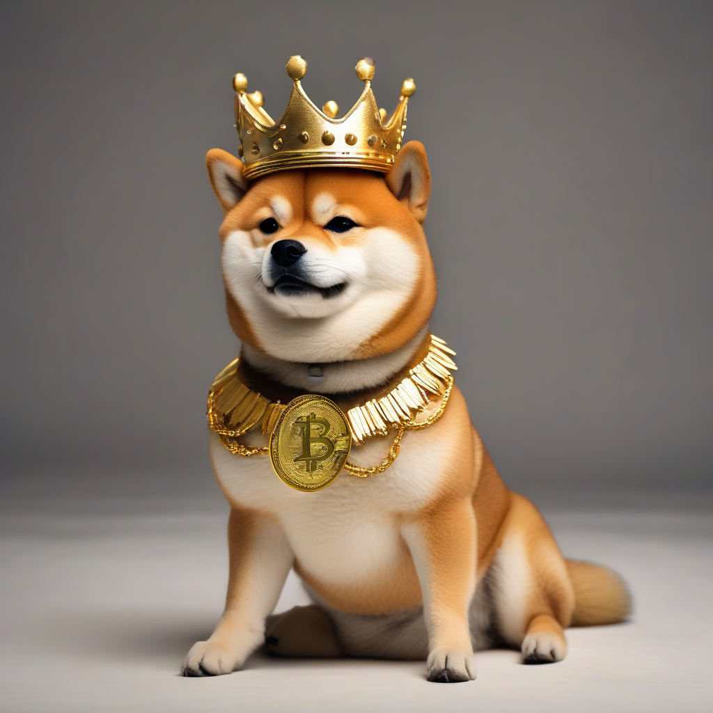 Shiba Inu dog wearing a crown symbolizing