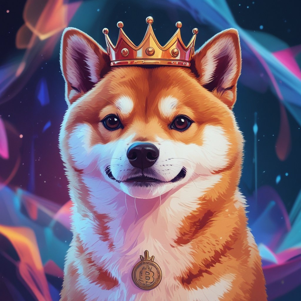 meme coins: A cute Shiba Inu dog wearing a crown, representing the Shiba Inu coin.